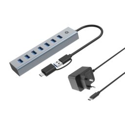 Hub Conceptronic 7 puertos 5000 Mbit/s HUBBIES21GP con adaptador USB-C