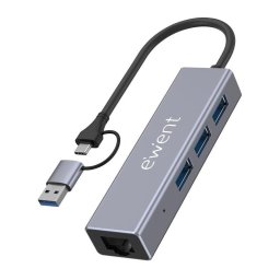 Hub Ewent 3 puertos USB 3.2 Gen 1 5 Gbps y Ethernet Gigabit EW1159 aluminio