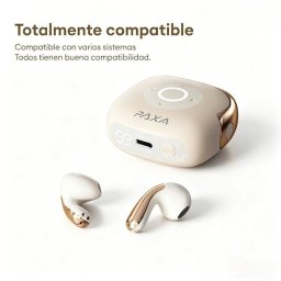 Auriculares Paxa-su6 inalámbricos Bluetooth con control remoto 2 en 1, fotos remotas y batería beige