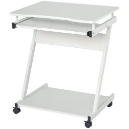 Homcom Mesa De Ordenador Con Ruedas 60x48 Cm Con Bandeja Para Teclado Blanco