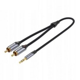 Cable estéreo Vention BCNBJ Jack 3.5 a 2x RCA, 5m, gris, máxima fidelidad