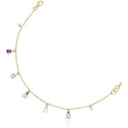 Tous Pulsera de cadena mini ivette de oro amarillo con perla y gemas. Multicolor