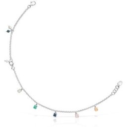 Tous Pulsera de cadena mini color de plata con cinco osos. Multicolor