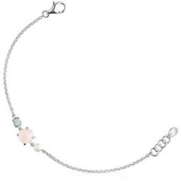 Tous Pulsera de cadena mini color de plata con cuarzo rosa amazonita y perla. Multicolor
