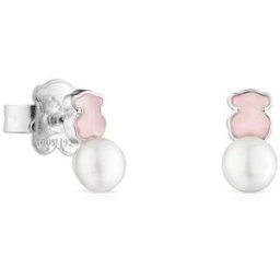 Tous Pendientes tuyo mini color de plata con cuarcita rosa y perla. Multicolor