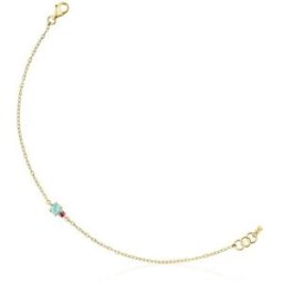 Tous Pulsera de cadena mini ivette de oro amarillo con amazonita y rubí. Multicolor