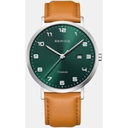 Bering Reloj de hombre Titanium 18640-568 de piel marrón. Marrón