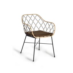 2 Sillas Rattan Forja Terraza con Cojin Marron Serie Rattanwund