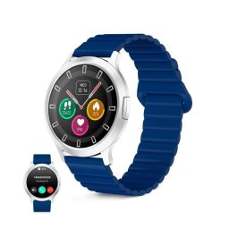 Ksix Core 3 Smartwatch, AMOLED 1.32", Batería 5 Días, IP67, Caja Aleación Zinc Plateada, Correa Silicona Magnética Azul