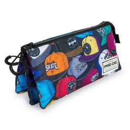 Estuche escolar triple Prodg Caps multicolor con 2 cremalleras