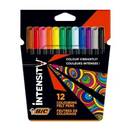 Rotuladores BIC Intensity - Estuche de 12 colores brillantes - Punta media 0,9 mm
