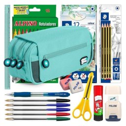 Estuche Escolar Triple Grafoplás BitsBobs con 40 Utensilios Incluidos Azul Claro