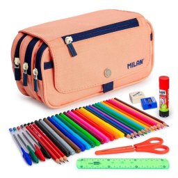 Estuche Escolar Triple Milan 1918 con 36 Utensilios Incluidos Rosa
