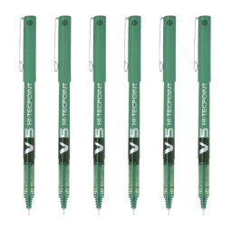 Set de 6 Bolígrafos Roller Pilot V5 Hi-tecpoint Punta Fina 0.5 mm Verde