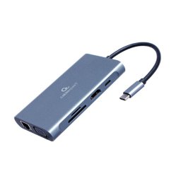 Base para portátil Gembird A-CM-COMBO7-01 USB 3.2 Gen 1 HDMI VGA RJ-45 Audio Lector SD Gris