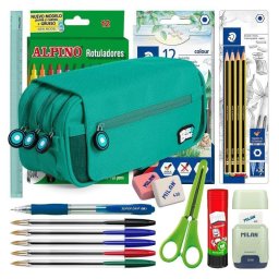 Estuche Escolar Triple Grafoplás BitsBobs con 40 Utensilios Turquesa
