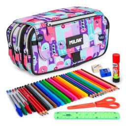 Estuche Triple Milan Aliens con Material Escolar Incluido