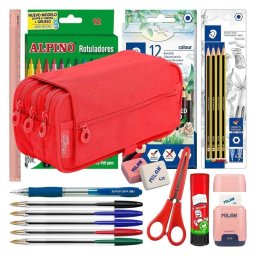 Estuche Triple ColePack Pro Officebox Rojo Coral con Material Escolar Incluido