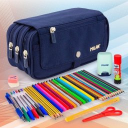 Estuche Escolar Triple Milan 1918 con Material Incluido Azul