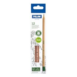 Lápices de Grafito HB con Goma Milan Caja 12 Unidades Madera FSC®