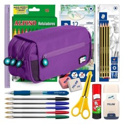 Estuche Escolar Triple ColePack BitsBobs Material Incluido Violeta