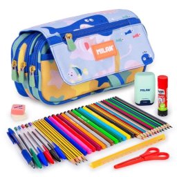 Estuche Triple Milan Blue Odyssey con Material Escolar de 40 Piezas