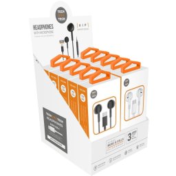 Auricular Tech One Tech EarTECH TEC1303 USB-C Pack 10u (5 Blanco + 5 Negro) Micrófono, Control Volumen, Expositor