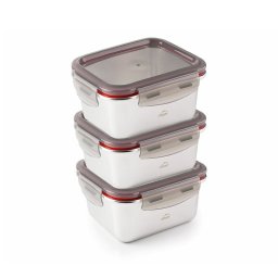 Lacor Ecoinox - Lote De 3 Recipientes Rectangulares Baby De 0.25l En Acero Apto Microondas