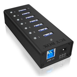 Hub ICY BOX 7 puertos 5000 Mbit/s IB-AC618 aluminio negro con alimentación DC