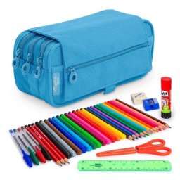 Estuche Triple de Cremalleras ColePack Eco con Material Escolar Incluido Azul Claro