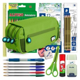 Estuche Escolar Triple Grafoplás BitsBobs con 40 Utensilios Incluidos Verde