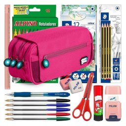 Estuche Escolar Triple Grafoplás BitsBobs con 40 Utensilios Incluidos Magenta