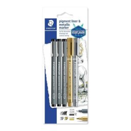 Lápiz Mecánico Staedtler Set Escritura Creativa 3 Rotuladores Pigment Liner 2 Metálicos