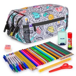 Estuche escolar triple Grafoplás Design con material escolar de primeras marcas