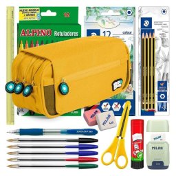 Estuche Escolar Triple Grafoplás BitsBobs con 40 Utensilios Incluidos Amarillo