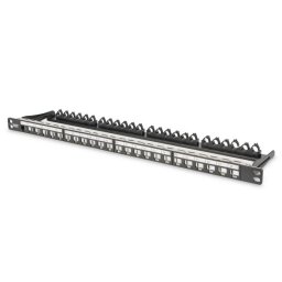 Panel de parcheo Digitus 24 puertos alta densidad Cat6a 0.5U negro