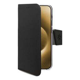 Funda para móvil Celly WALLY1080 cartera piel sintética negra con soporte para iPhone 16 Plus