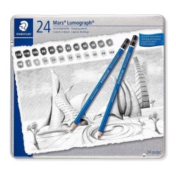 Lápiz de grafito Staedtler Mars Lumograph estuche metálico 24 unidades