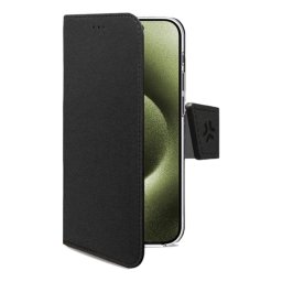 Funda para móvil Celly WALLY1078 cartera piel sintética negra con soporte para iPhone 16