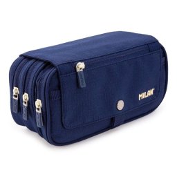 Estuche Portatodo Triple Milan 1918 Azul con 4 Cremalleras
