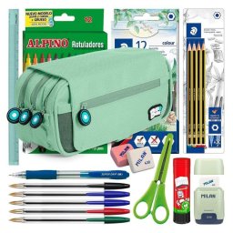 Estuche Escolar Triple Grafoplás BitsBobs con 40 Utensilios Incluidos Mint Soft