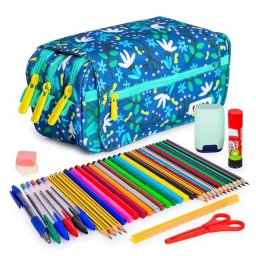 Estuche Escolar Triple ColePack Design Grafoplás Blue Garden con 40 Utensilios