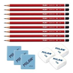 Pack Lápices Milan con Gomas y Sacapuntas