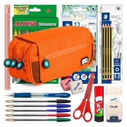 Estuche Escolar Triple Grafoplás BitsBobs con Material Incluido Naranja