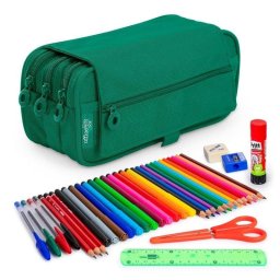 Estuche Triple de Cremalleras ColePack Eco con Material Escolar Incluido Verde