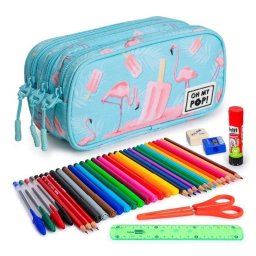 Estuche escolar triple Karactermania ColePack EcoTrick Ice Flamingo con material incluido