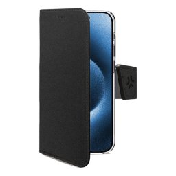 Funda para móvil Celly WALLY cartera piel sintética negra con soporte para iPhone 17 Pro