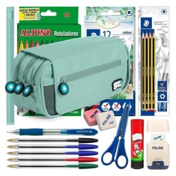Estuche Escolar Triple Grafoplás BitsBobs con 40 Utensilios Incluidos Azul Soft