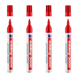 Rotuladores Permanentes Edding 3000 Set de 4 Unidades Punta Redonda 1.5-3 mm Rojo