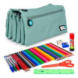 Estuche Escolar Grafoplas Bits and Bobs Cuadruple Azul Soft con Pack Material 36 Utensilios